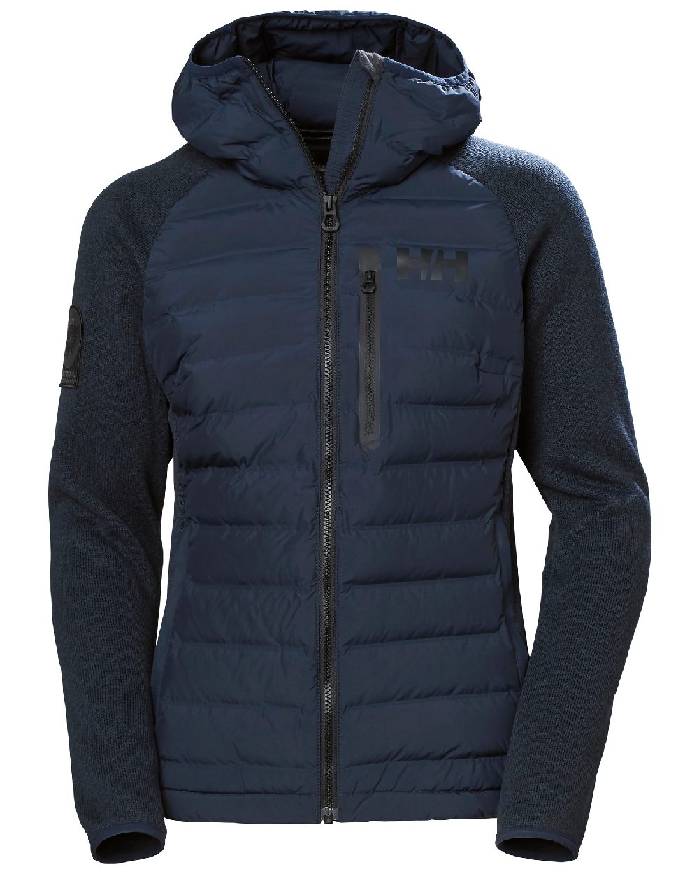 Navy coloured Helly Hansen Womens Arctic Ocean Hybrid Insulator Jacket on white background 