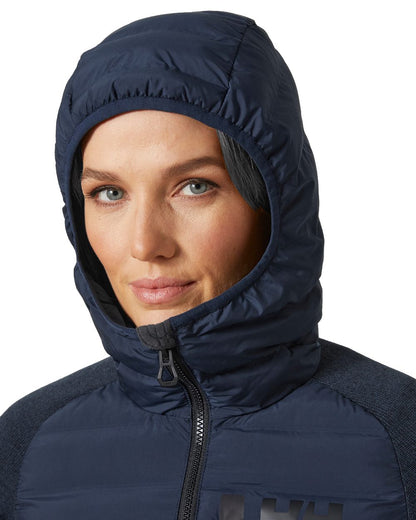 Navy coloured Helly Hansen Womens Arctic Ocean Hybrid Insulator Jacket on white background 