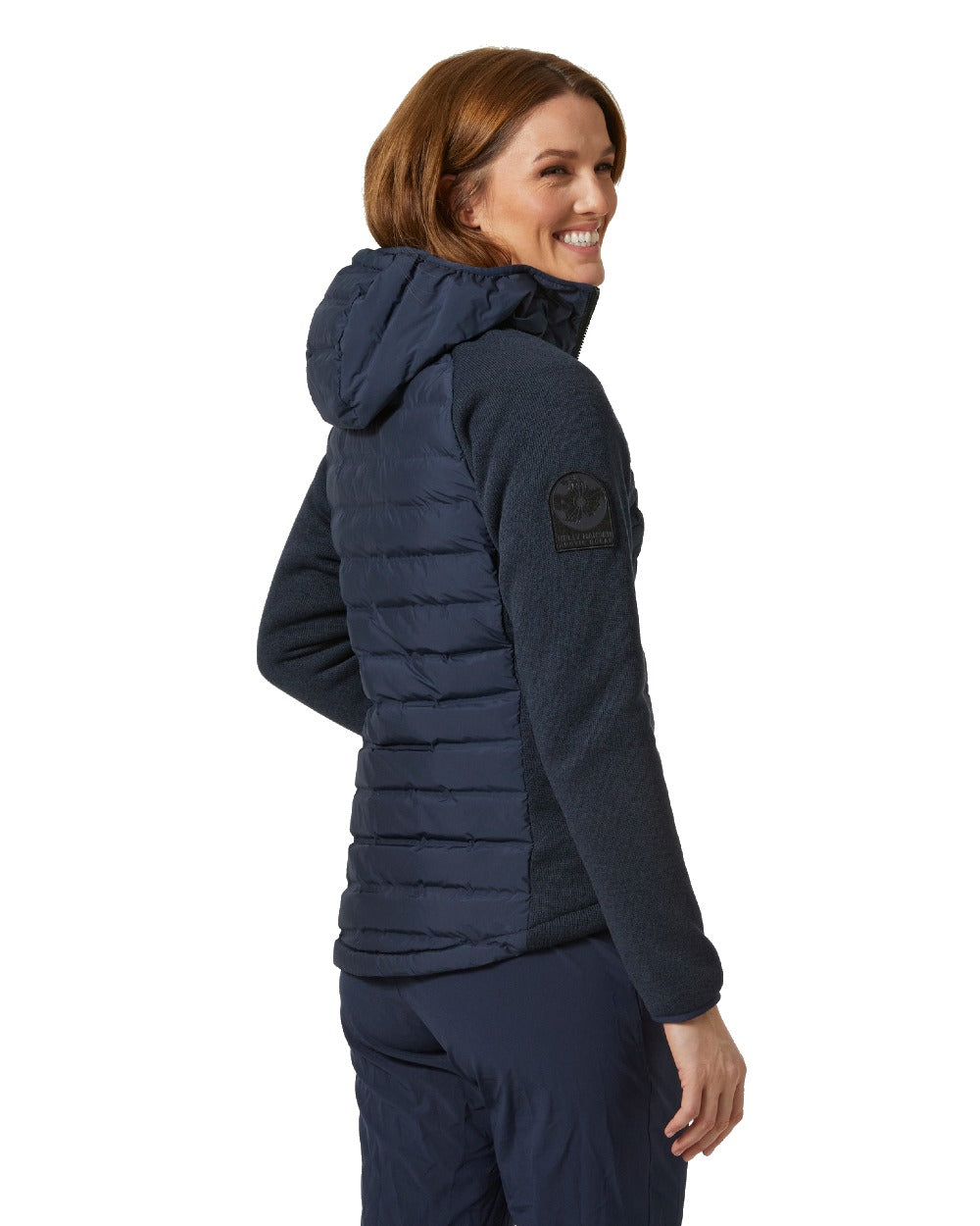 Navy coloured Helly Hansen Womens Arctic Ocean Hybrid Insulator Jacket on white background 