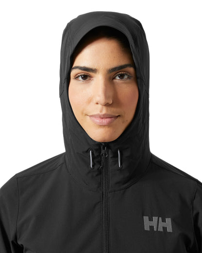 Black Coloured Helly Hansen Womens Blaze Hooded Softshell Jacket on White Background
