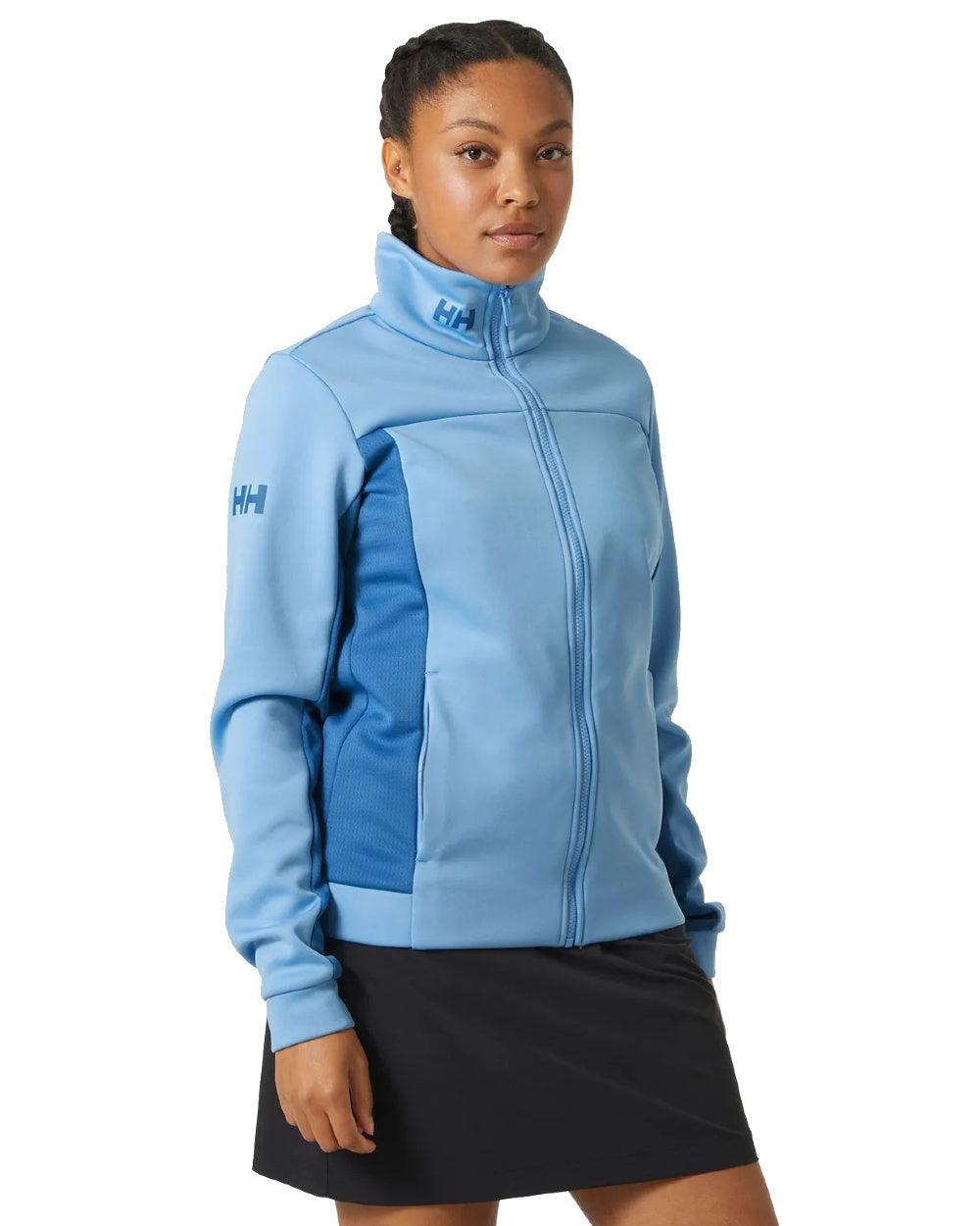 Bright Blue coloured Helly Hansen Womens Crew Fleece Jacket on white background 