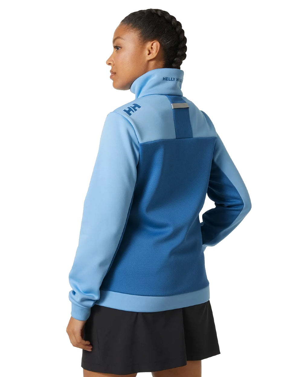 Bright Blue coloured Helly Hansen Womens Crew Fleece Jacket on white background 