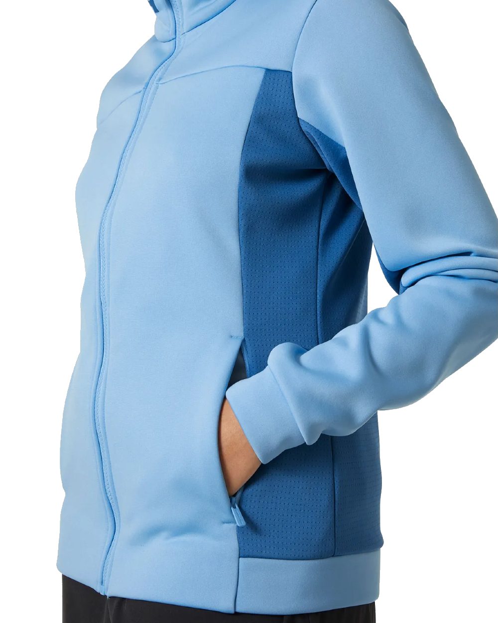 Bright Blue coloured Helly Hansen Womens Crew Fleece Jacket on white background 