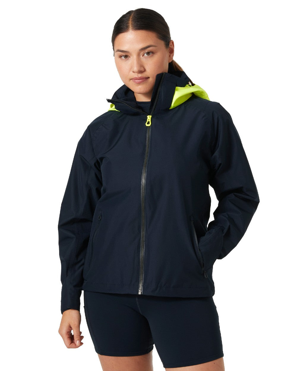 Navy coloured Helly Hansen Womens HP Foil Match Sailing Jacket 2.0 on white background 