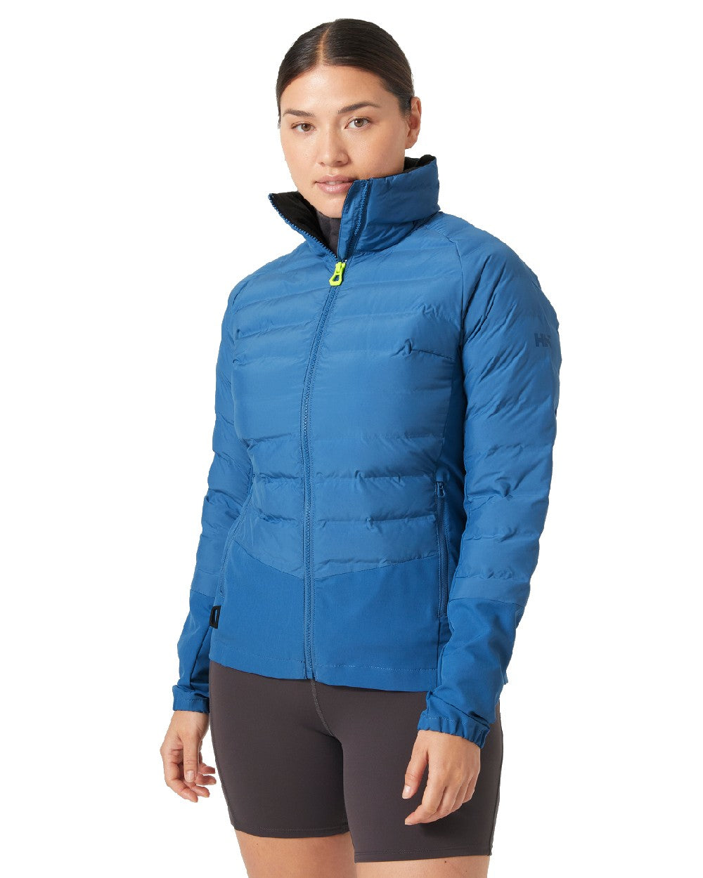 Azurite coloured Helly Hansen Womens HP Hybrid Insulator Jacket 2.0 on white background 