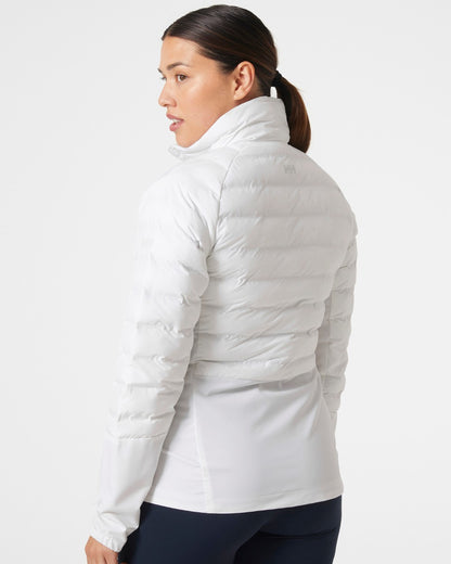 White coloured Helly Hansen Womens HP Hybrid Insulator Jacket 2.0 on grey background 