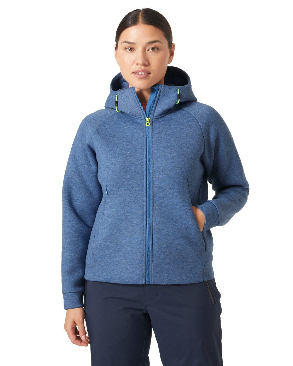 Azurite coloured Helly Hansen Womens HP Ocean Full Zip Sailiing Jacket 2.0 on white background 