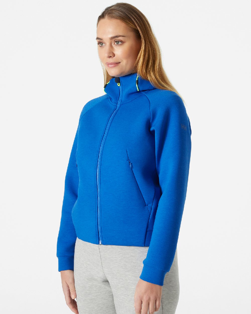 Cobalt 2.0 coloured Helly Hansen Womens HP Ocean Full Zip Sailiing Jacket 2.0 on grey background 