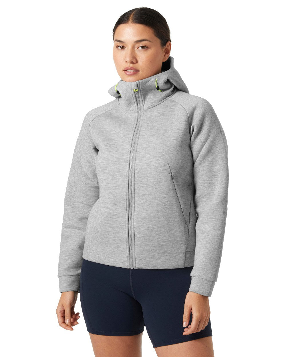 Grey Melange coloured Helly Hansen Womens HP Ocean Full Zip Sailiing Jacket 2.0 on white background 