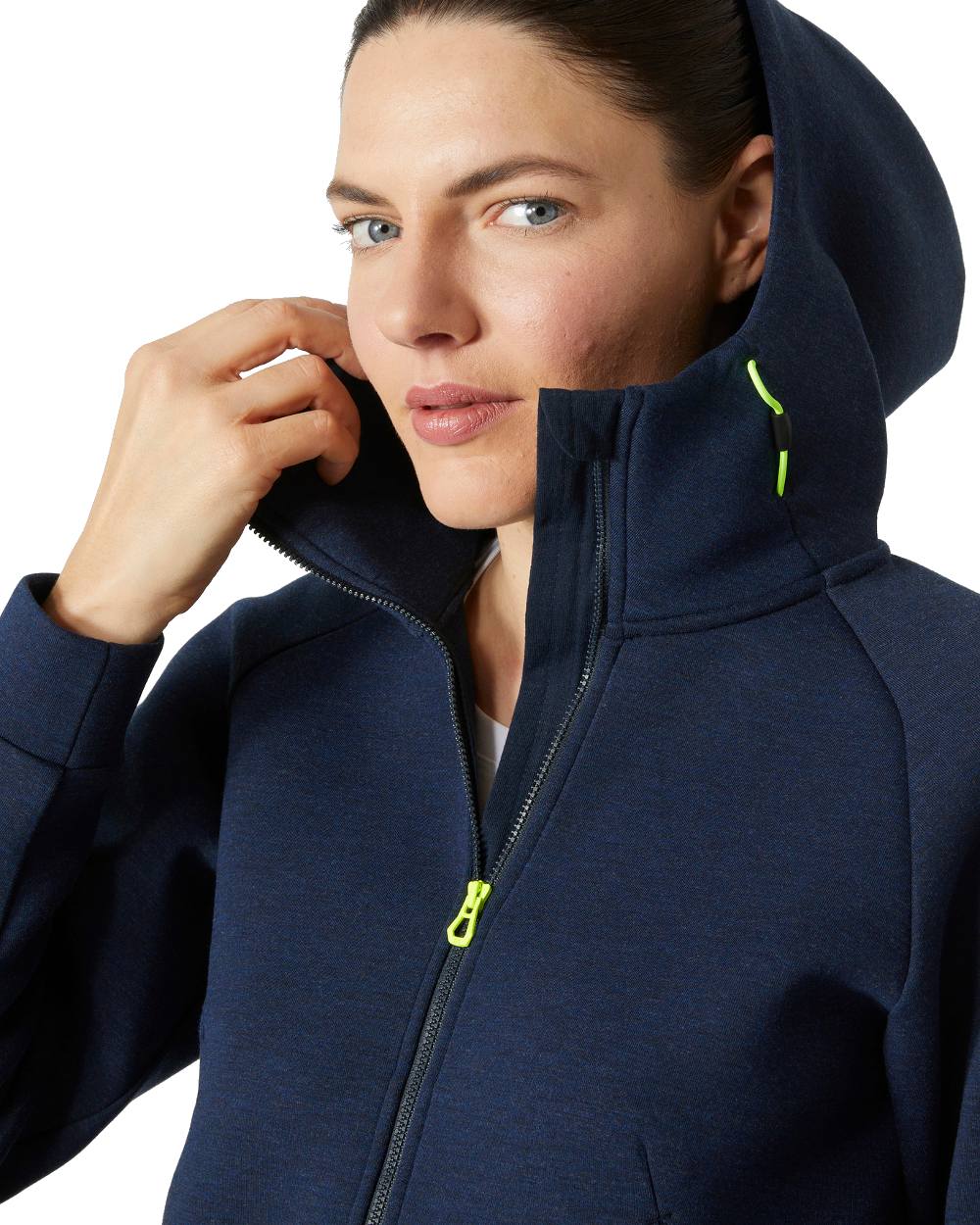 Navy coloured Helly Hansen Womens HP Ocean Full Zip Sailiing Jacket 2.0 on white background 