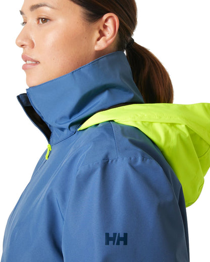 Azurite coloured Helly Hansen Womens HP Racing Sailing Jacket 2.0 on white background 