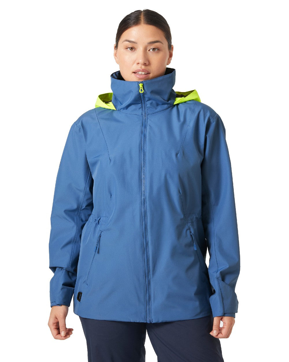 Azurite coloured Helly Hansen Womens HP Racing Sailing Jacket 2.0 on white background 