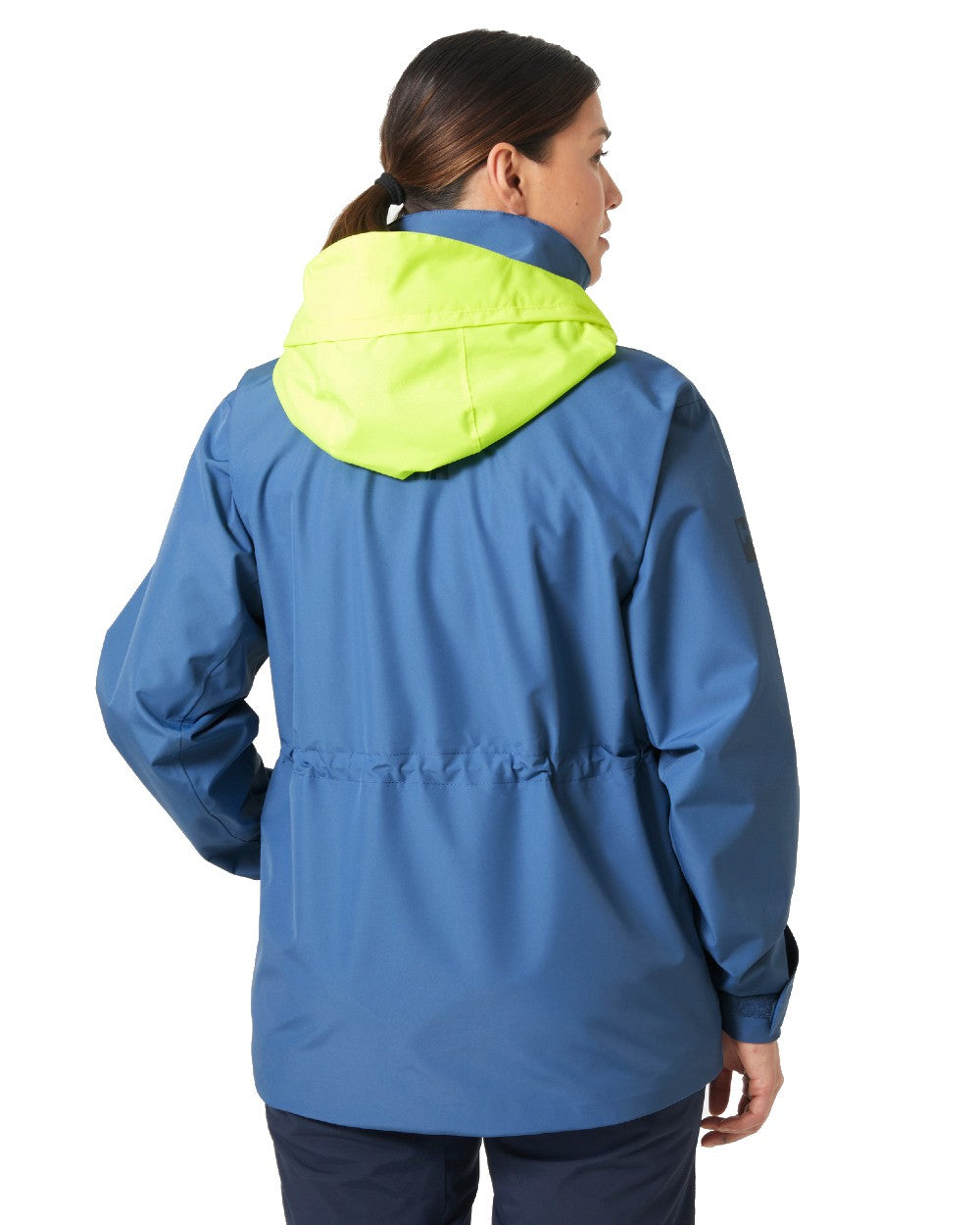 Azurite coloured Helly Hansen Womens HP Racing Sailing Jacket 2.0 on white background 