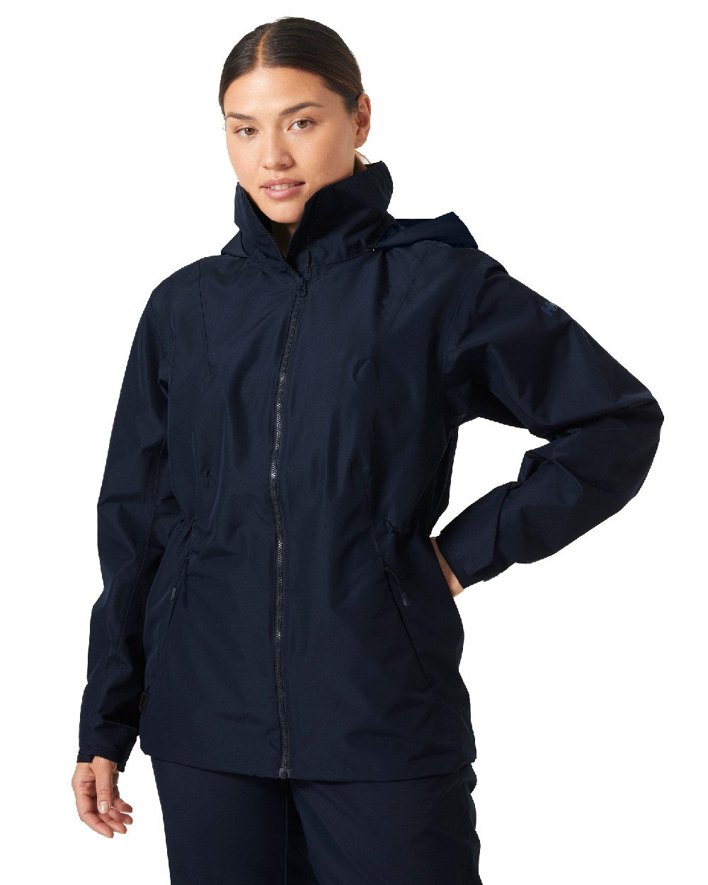 Navy coloured Helly Hansen Womens HP Racing Sailing Jacket 2.0 on white background 