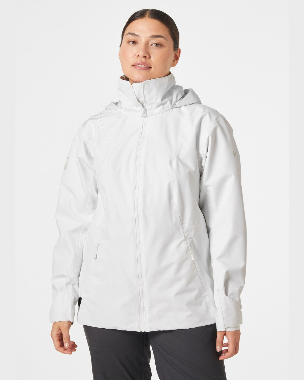 White coloured Helly Hansen Womens HP Racing Sailing Jacket 2.0 on grey background 