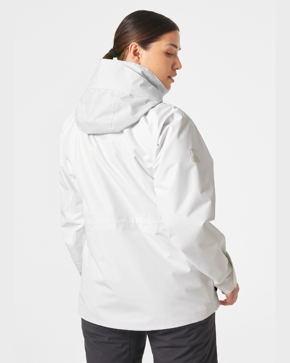 White coloured Helly Hansen Womens HP Racing Sailing Jacket 2.0 on grey background 