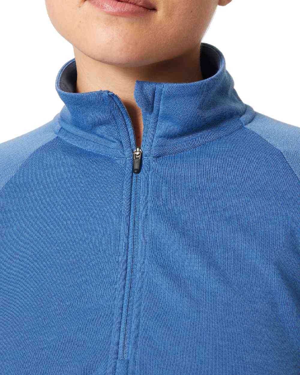 Azurite coloured Helly Hansen Womens Inshore Half Zip Pullover on white background 