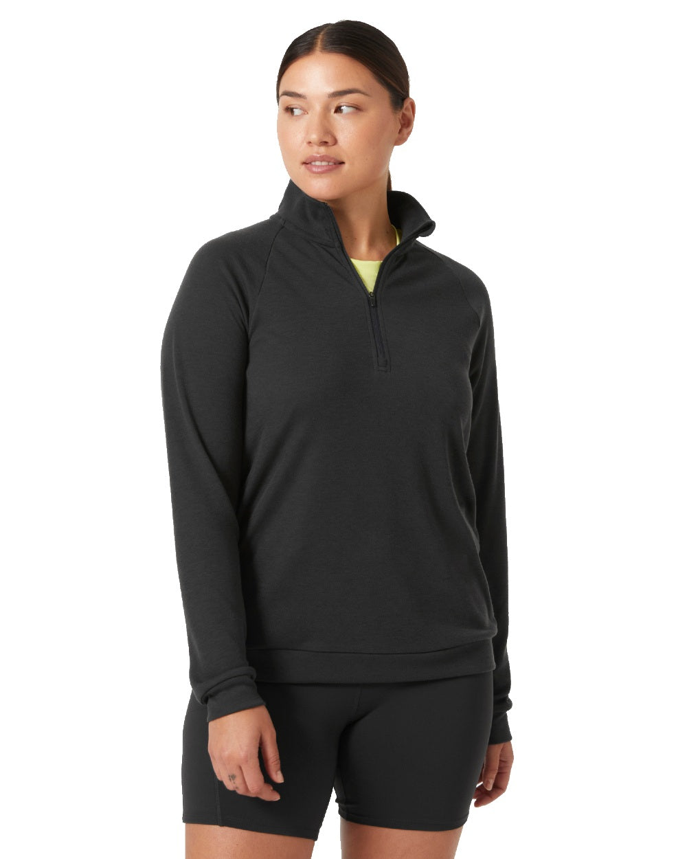 Ebony coloured Helly Hansen Womens Inshore Half Zip Pullover on white background 