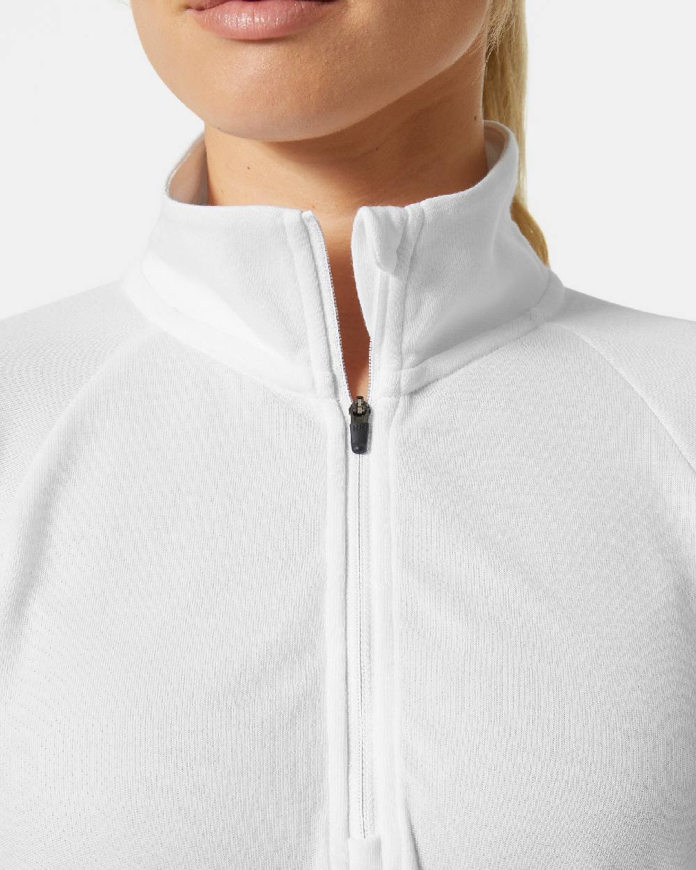 White coloured Helly Hansen Womens Inshore Half Zip Pullover on grey background 