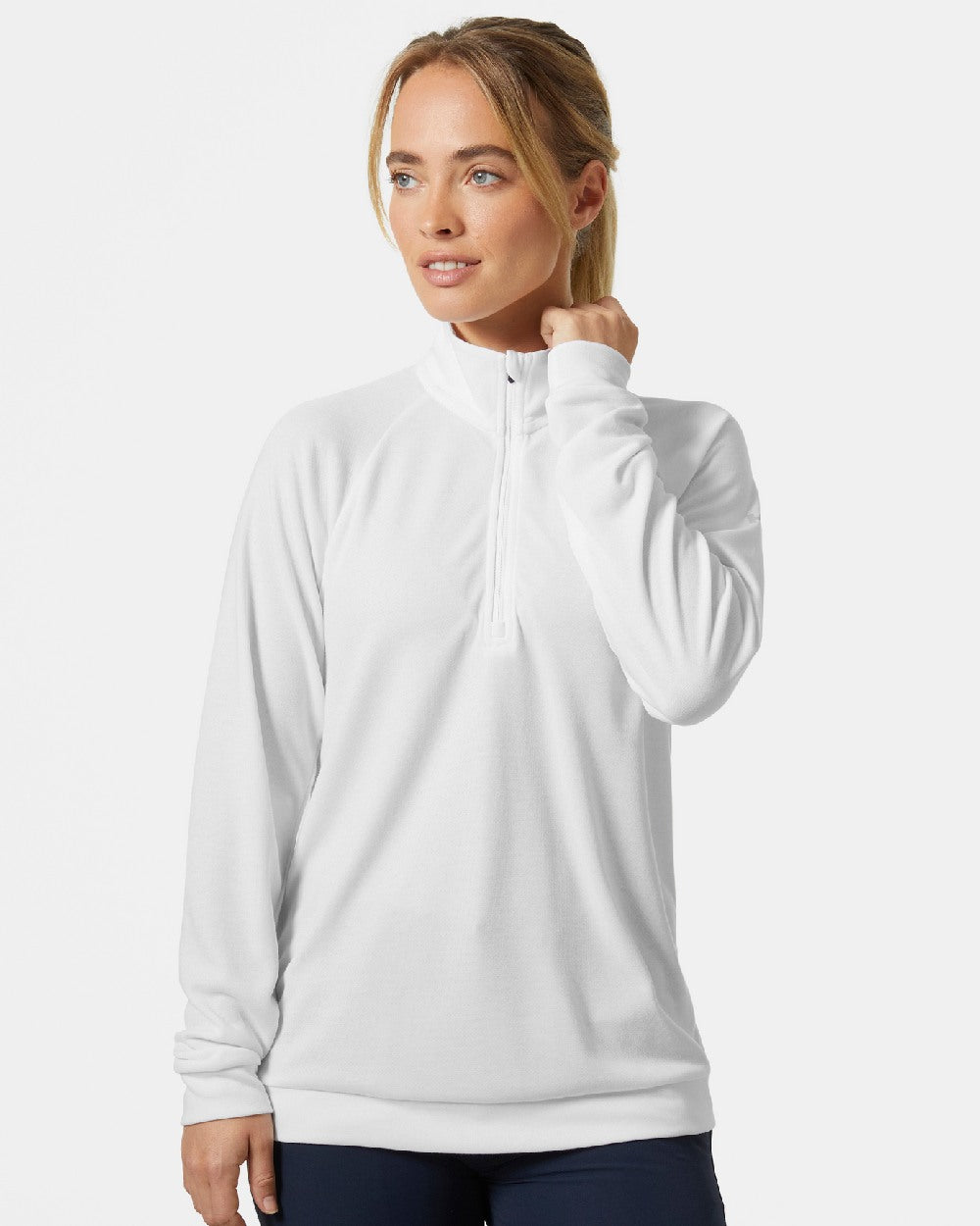 White coloured Helly Hansen Womens Inshore Half Zip Pullover on grey background 