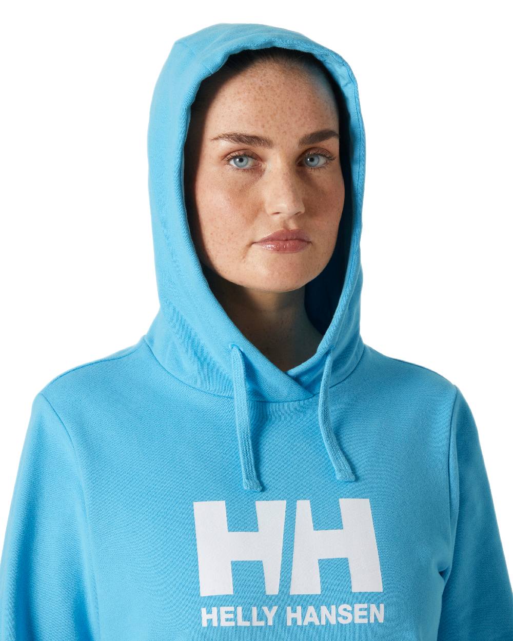 Aqua Coloured Helly Hansen Womens Logo Hoodie 2.0 on White Background

