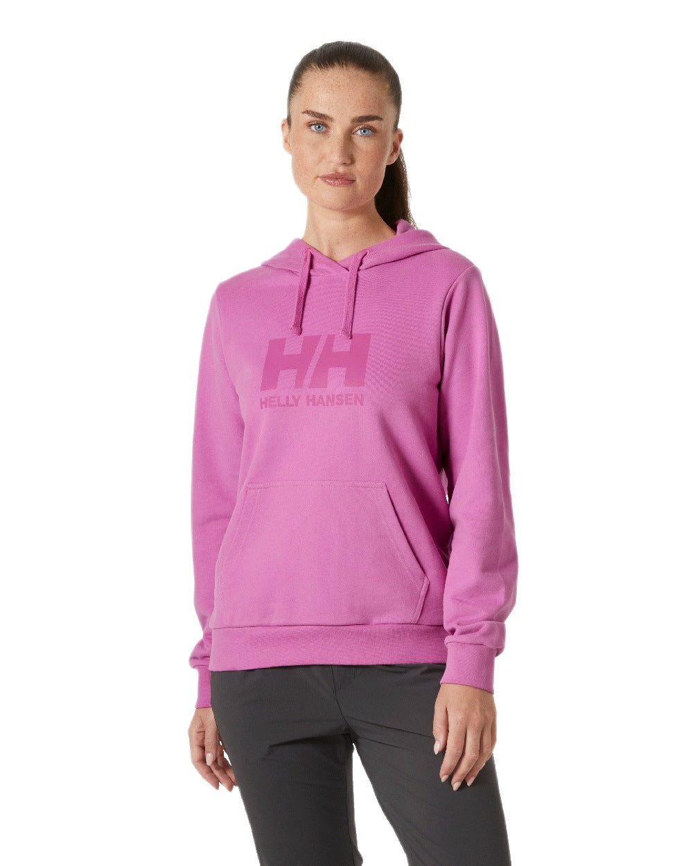 Meta Pink Coloured Helly Hansen Womens Logo Hoodie 2.0 on White Background
