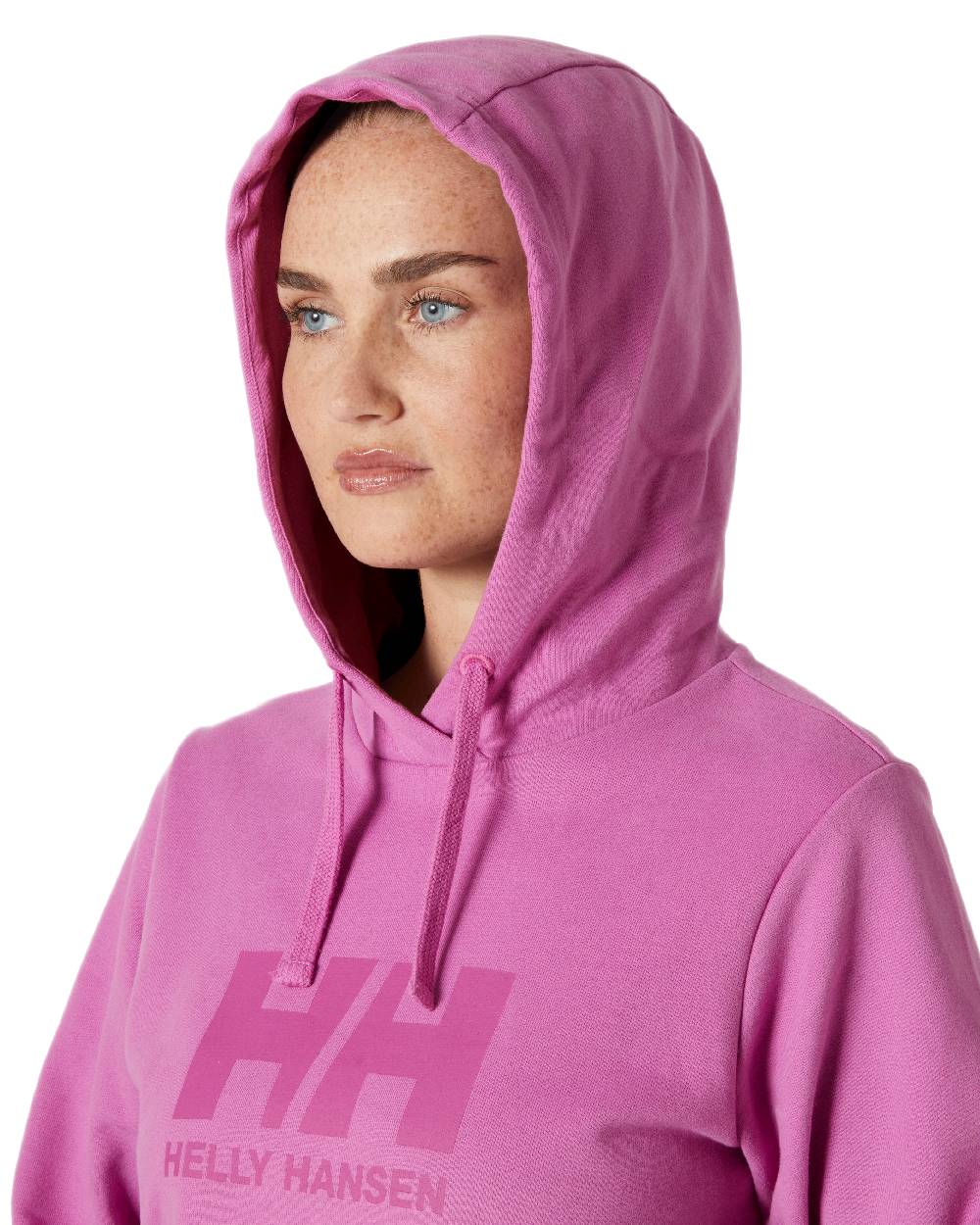 Meta Pink Coloured Helly Hansen Womens Logo Hoodie 2.0 on White Background
