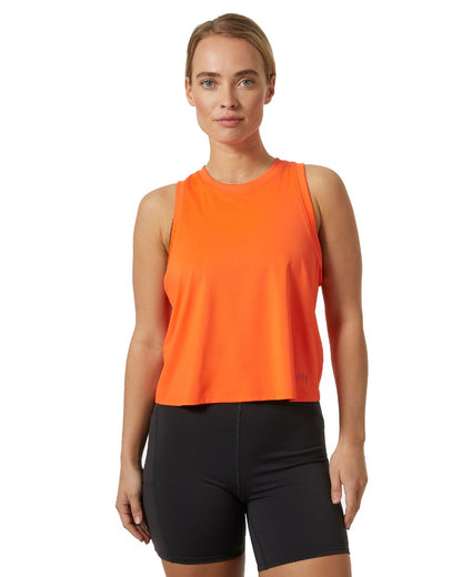Flame coloured Helly Hansen Womens Ocean Cropped Tank Top on white background 
