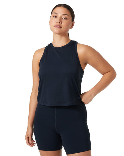 Navy coloured Helly Hansen Womens Ocean Cropped Tank Top on white background 