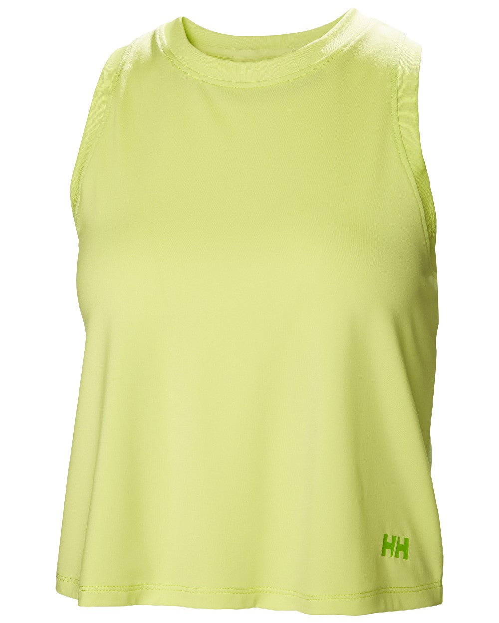 Sunny Lime coloured Helly Hansen Womens Ocean Cropped Tank Top on white background 