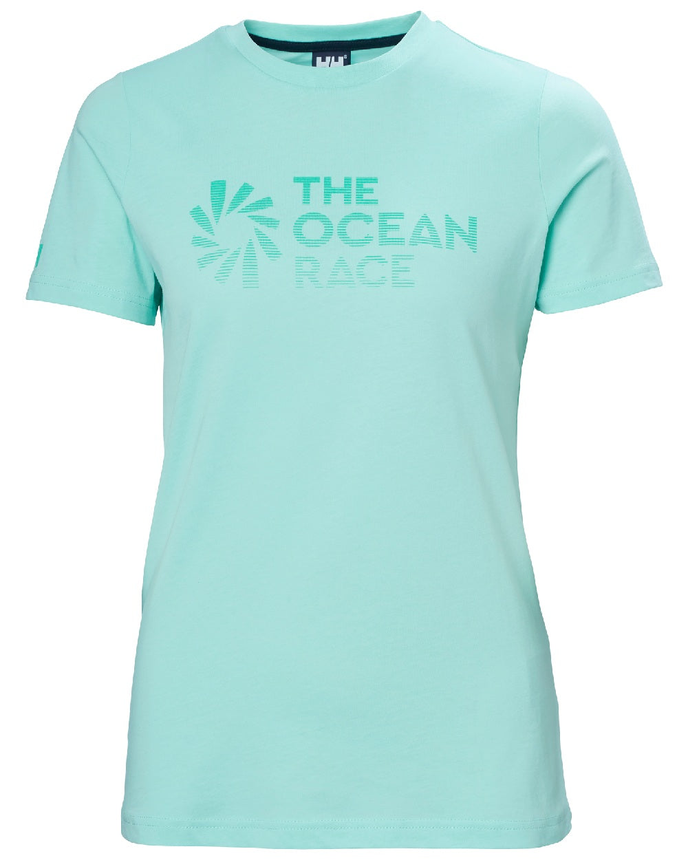 Blue tint coloured Helly Hansen Womens Ocean Race T-Shirt on white background 