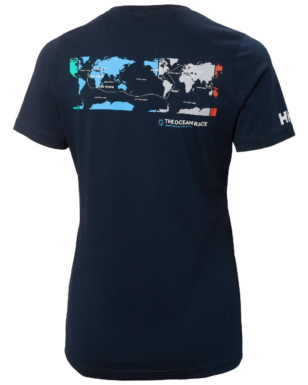 Navy lv coloured Helly Hansen Womens Ocean Race T-Shirt on white background 