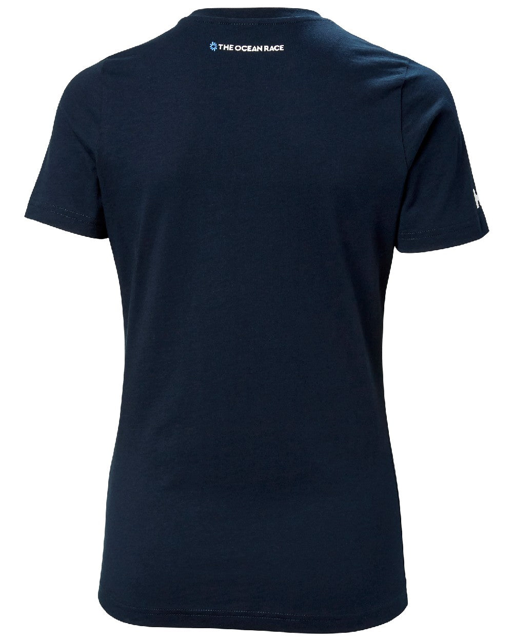 Navy v coloured Helly Hansen Womens Ocean Race T-Shirt on white background 