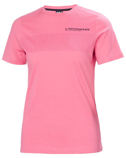 Pink carnation coloured Helly Hansen Womens Ocean Race T-Shirt on white background 