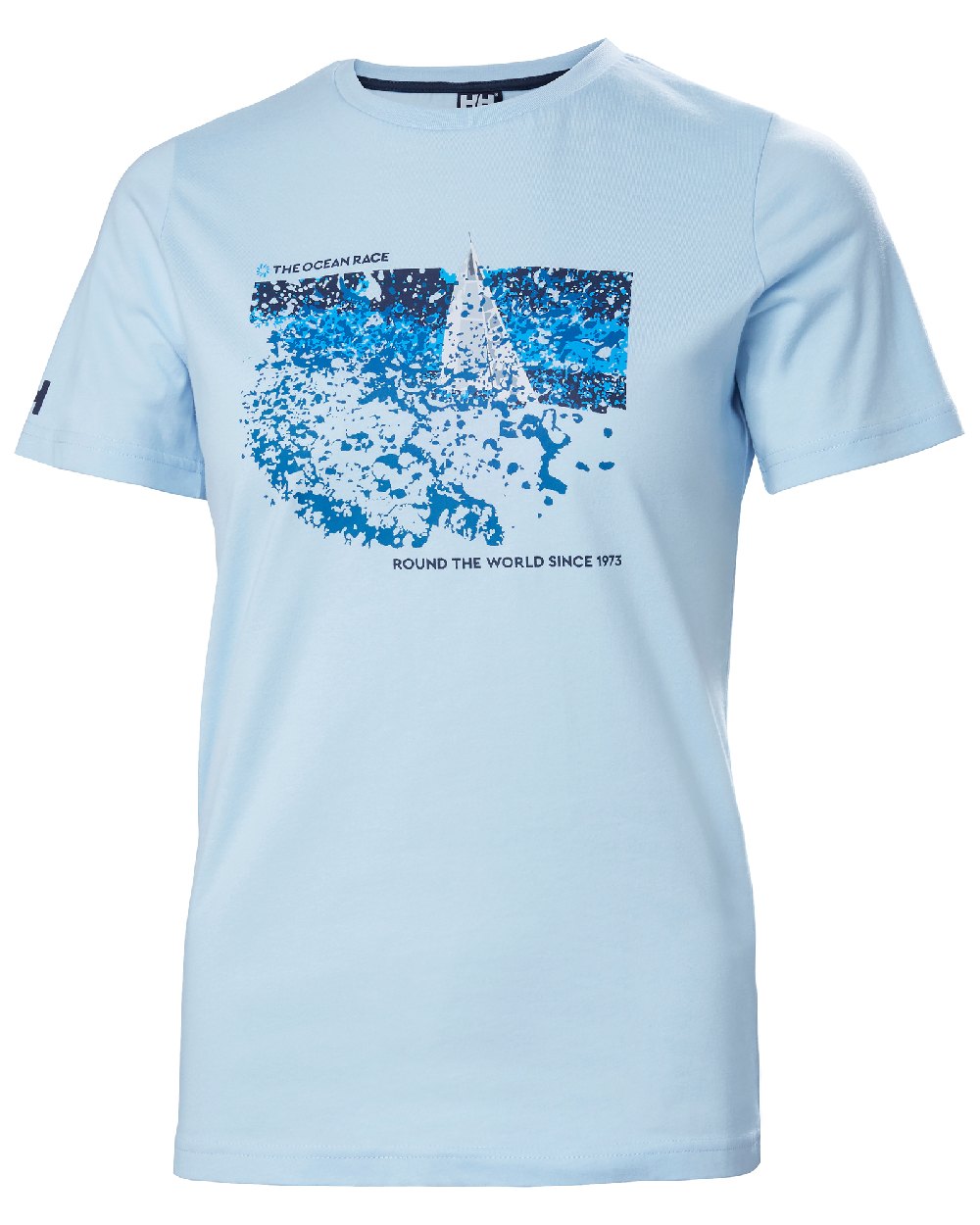 Pinnacle Blue coloured Helly Hansen Womens Ocean Race T-Shirt on white background 