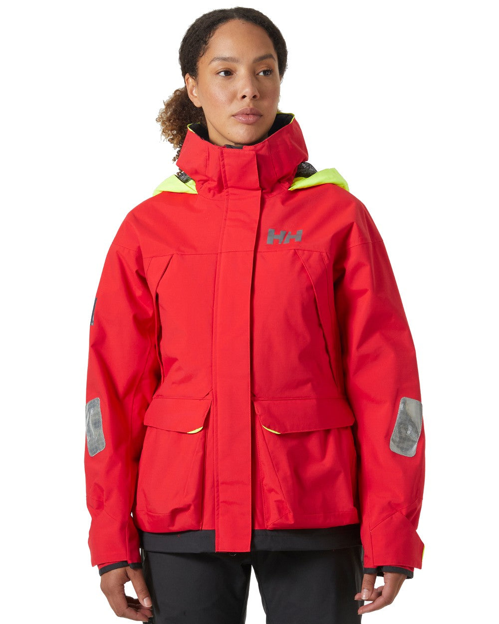 Alert Red coloured Helly Hansen Womens Pier 3.0 Coastal Sailing Jacket on white background 