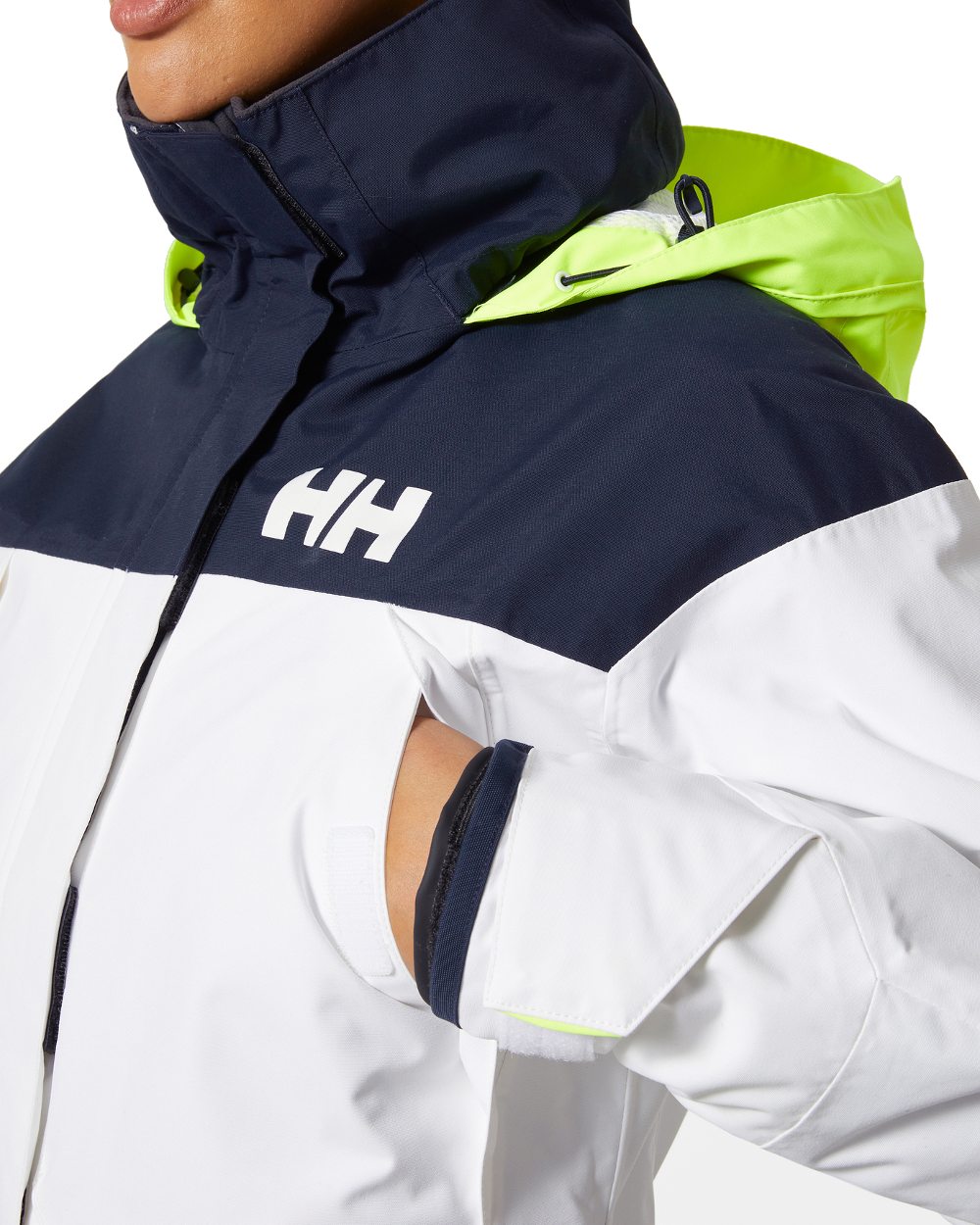 White coloured Helly Hansen Womens Pier 3.0 Coastal Sailing Jacket on grey background 