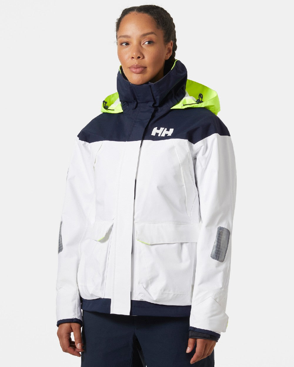 White coloured Helly Hansen Womens Pier 3.0 Coastal Sailing Jacket on grey background 