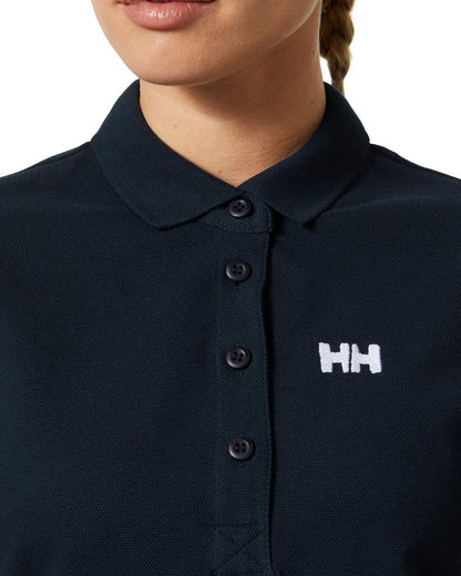 Navy coloured Helly Hansen Womens Pier Pique Polo Shirt on white background 