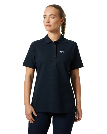Navy coloured Helly Hansen Womens Pier Pique Polo Shirt on white background 
