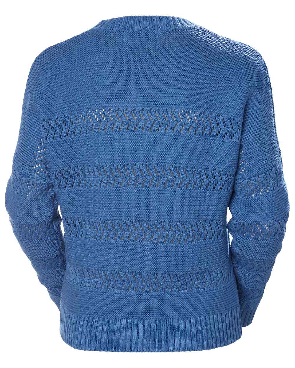 Azurite coloured Helly Hansen Womens Pier Pointelle Sweater on white background 