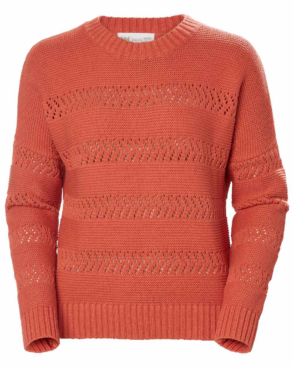 Terracotta coloured Helly Hansen Womens Pier Pointelle Sweater on white background 