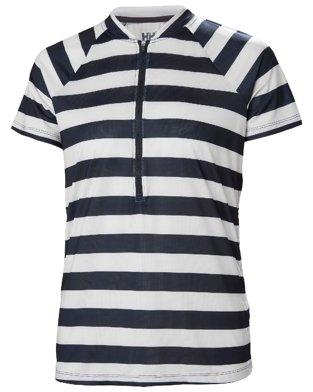 Navy Stripe coloured Helly Hansen Womens Siren Half Zip Quick Dry T-Shirt on white background 