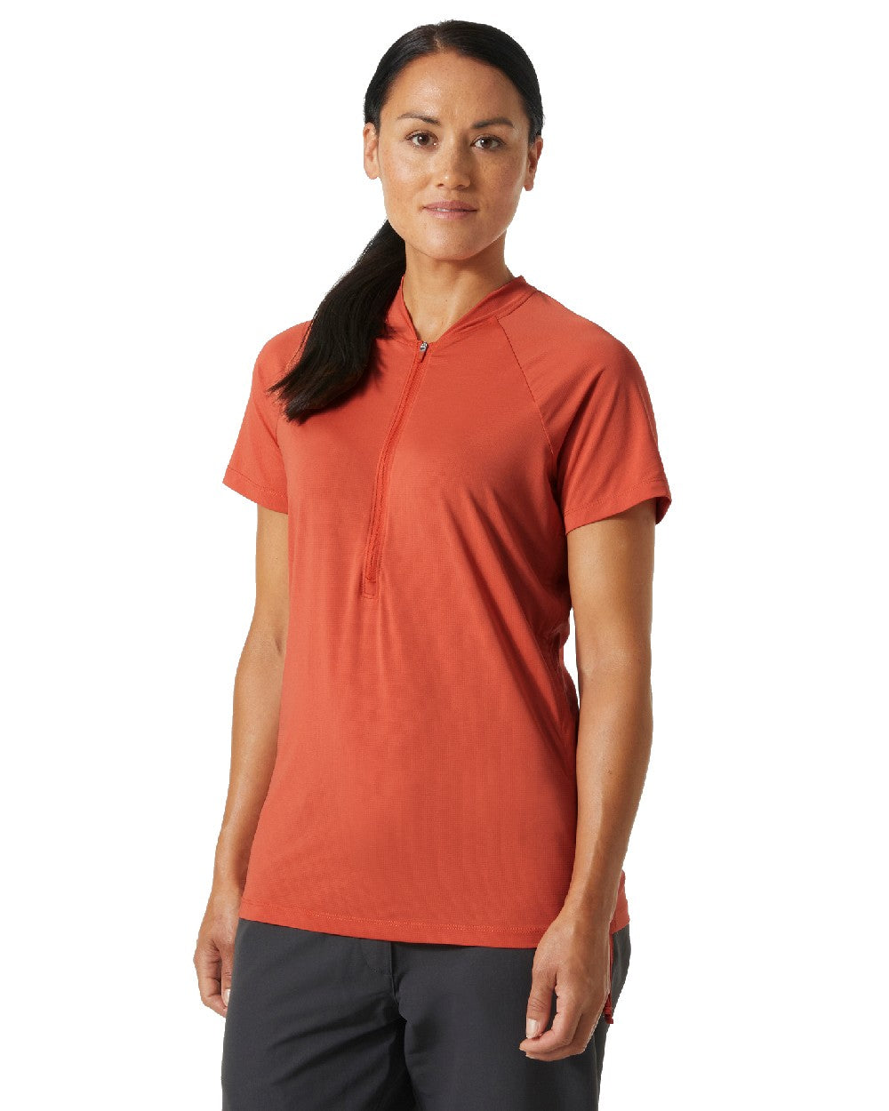 Terracotta coloured Helly Hansen Womens Siren Half Zip Quick Dry T-Shirt on white background 