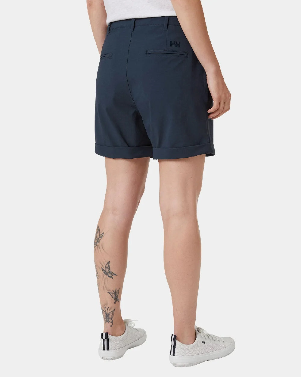 Navy coloured Helly Hansen Womens Siren Quick Dry Shorts on grey background 