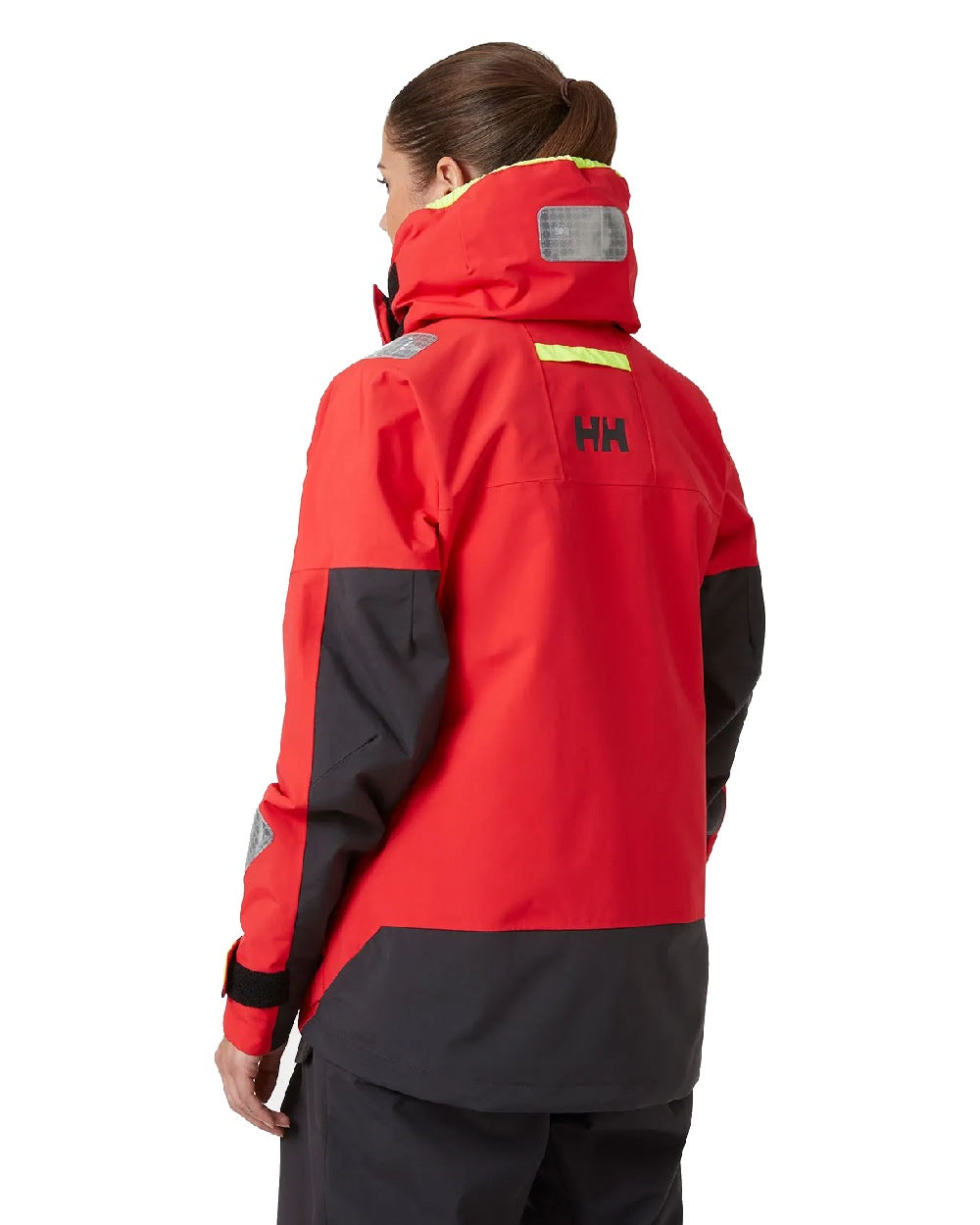 Alert red coloured Helly Hansen Womens Skagen Offshore Sailing Jacket on white background 