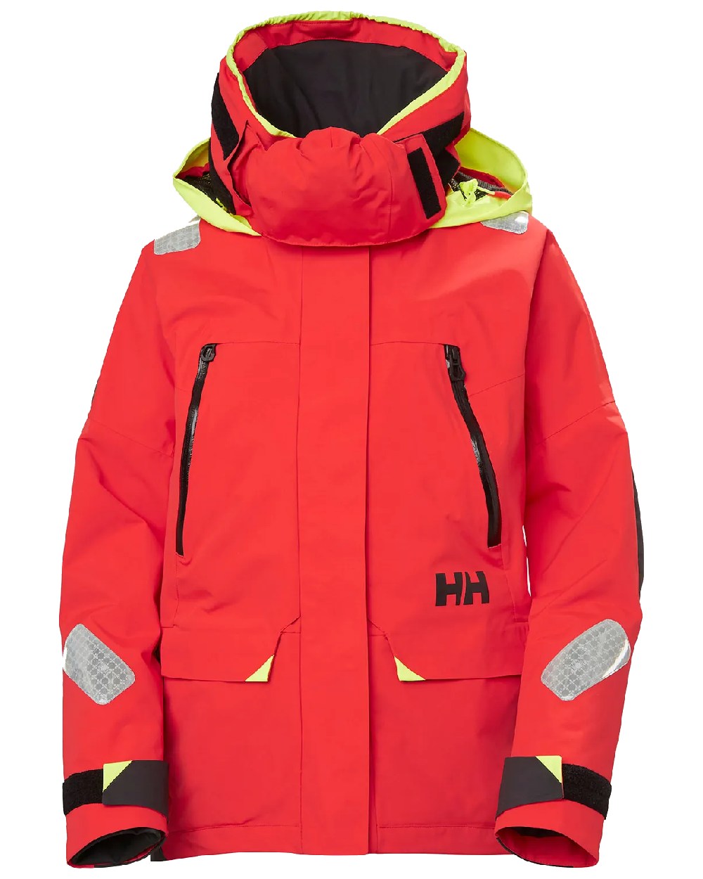 Alert red coloured Helly Hansen Womens Skagen Offshore Sailing Jacket on white background 