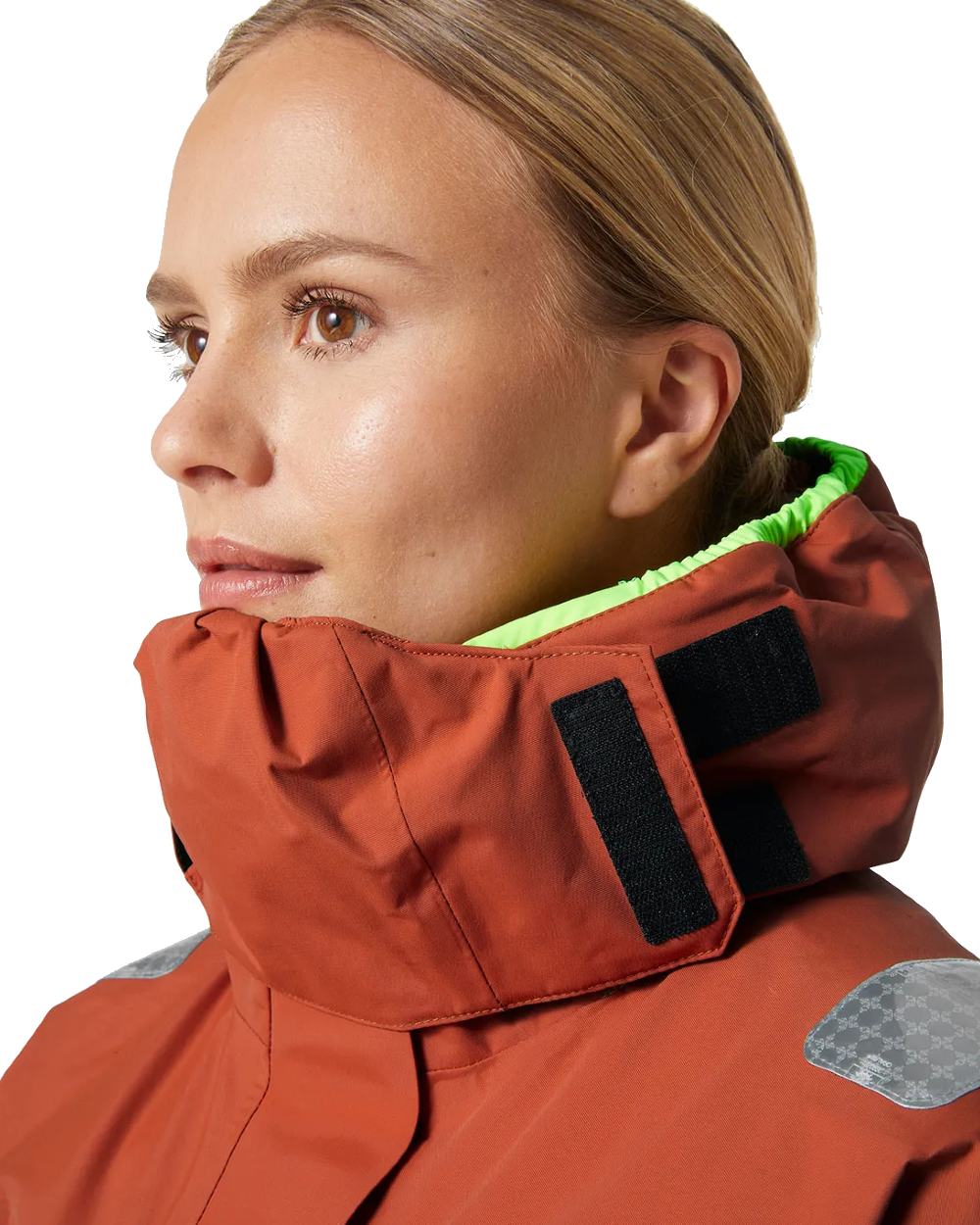 Terracotta coloured Helly Hansen Womens Skagen Offshore Sailing Jacket on white background 