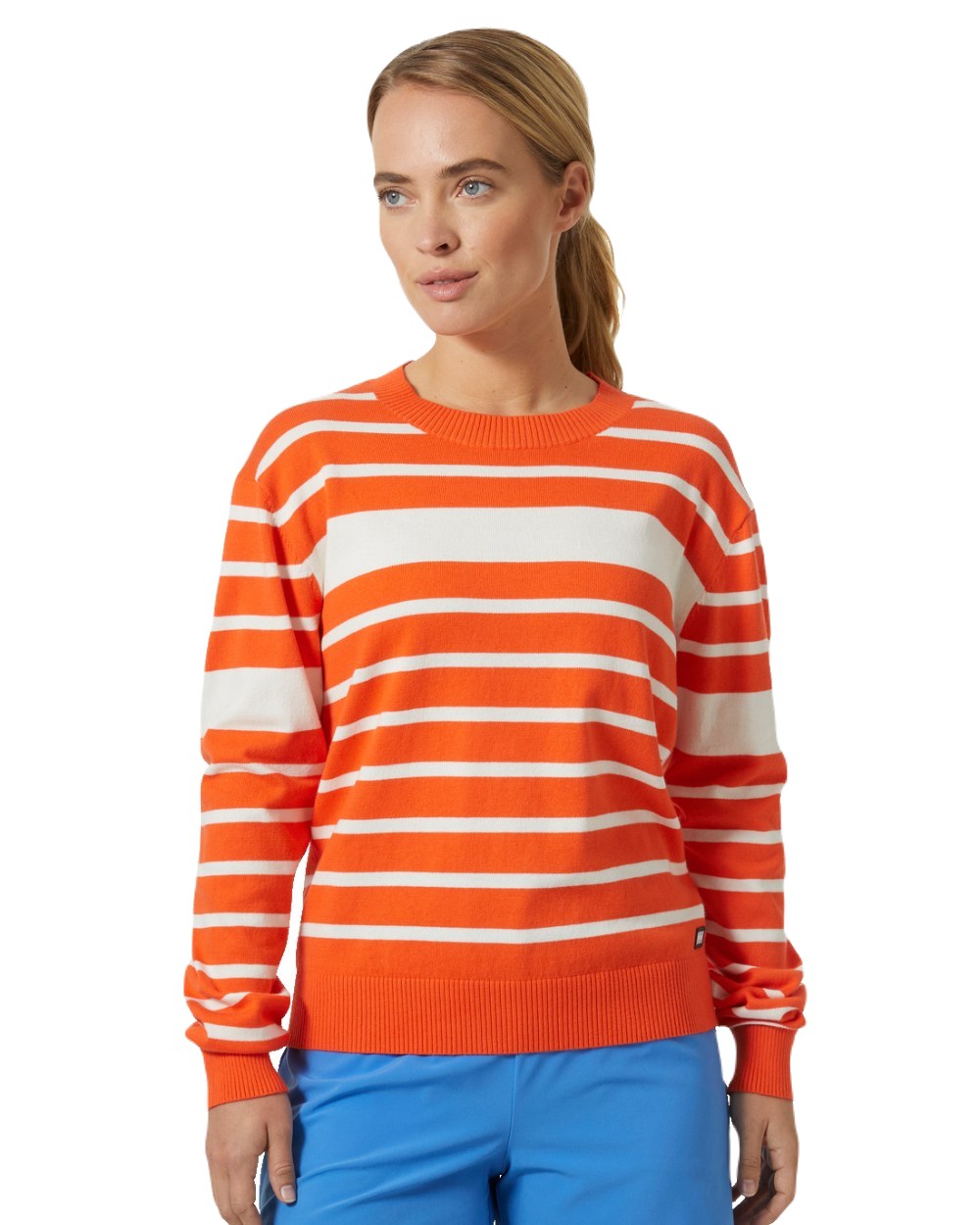 Flame Stripe Coloured Helly Hansen Womens Skagen Sweater 2.0 On A White Background 