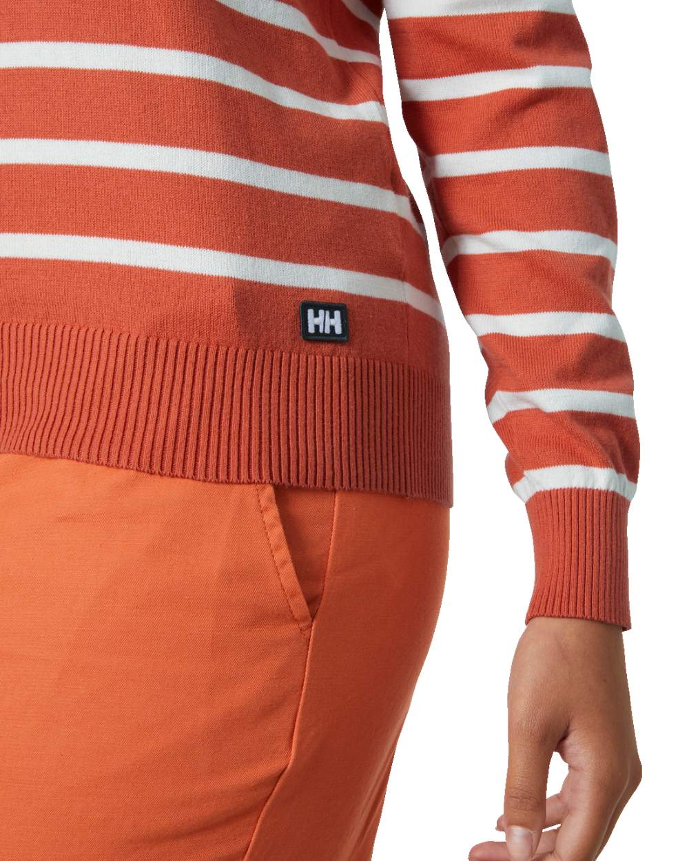 Terracotta Stripe Coloured Helly Hansen Womens Skagen Sweater 2.0 On A White Background 